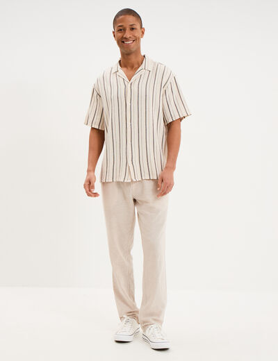 Chemise coton col cubain manches courtes ivoire homme