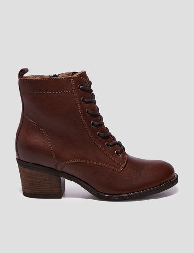 Bottines en cuir à talons carrés marron femme
