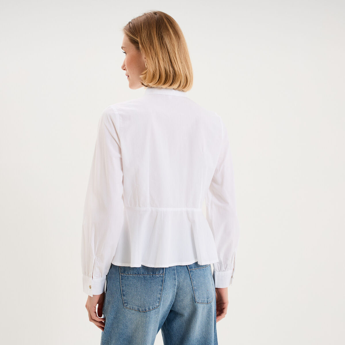 Blouse peplum manches longues blanc femme