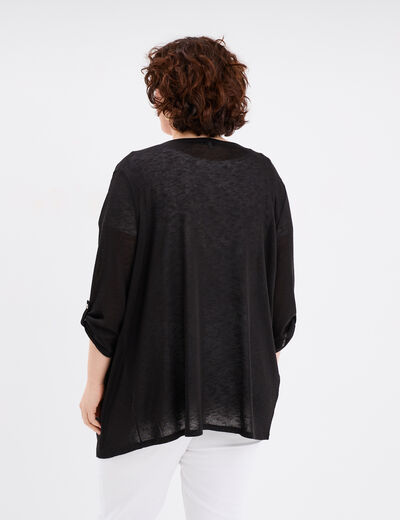 Gilet long manches longues noir femme grande taille