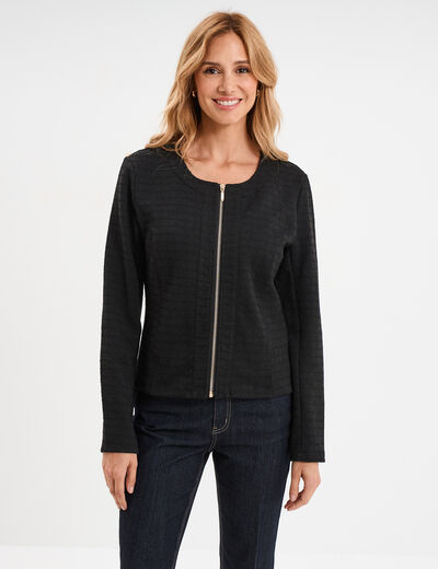 Veste effet tweed zippée ajustée noir femme