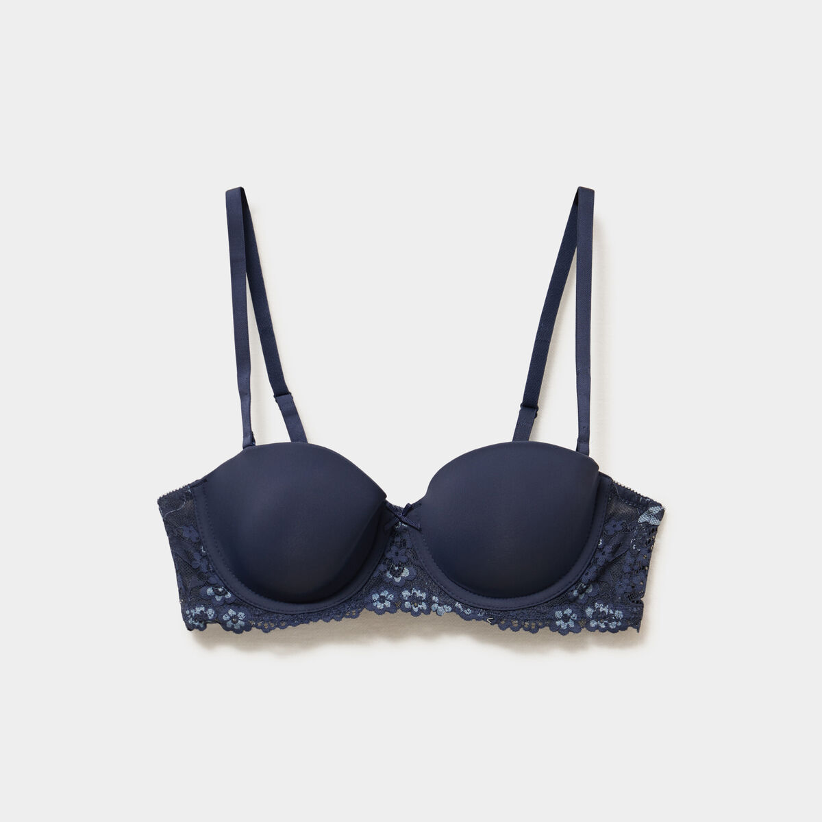 Soutien-gorge balconnet micro dentelle bleu marine femme