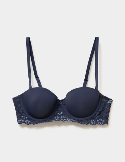 Soutien-gorge balconnet micro dentelle bleu marine femme