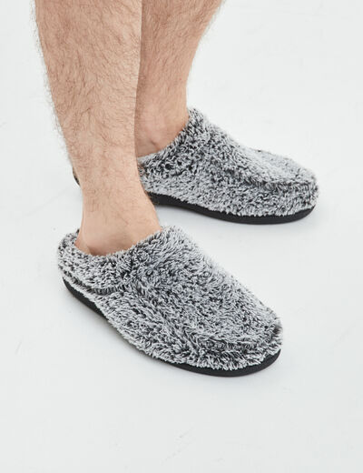 Chaussons bout rond fourrés gris homme
