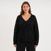 Pull droit sequins col V manches longues noir femme grande taille