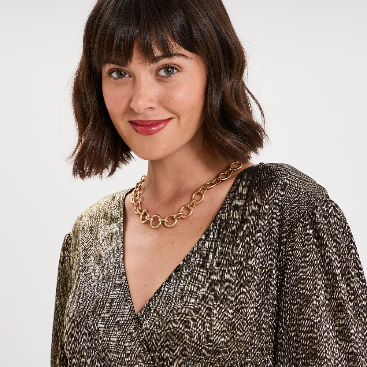 Blouse cache-coeur manches longues jaune or femme