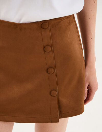 Mini-jupe su&eacute;dine boutonn&eacute;e camel femme