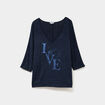 Pull manches 3/4 chauve-souris col V bleu marine femme grande taille