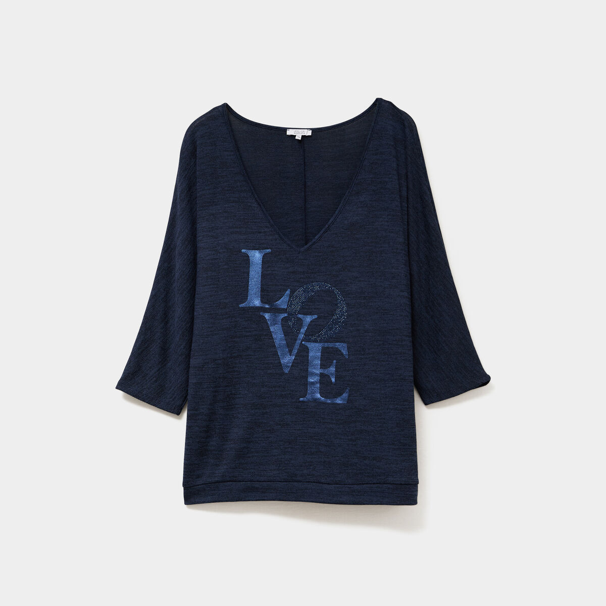 Pull manches 3/4 chauve-souris col V bleu marine femme grande taille