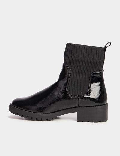 Bottines chelsea vernies &agrave; talons plats noir femme