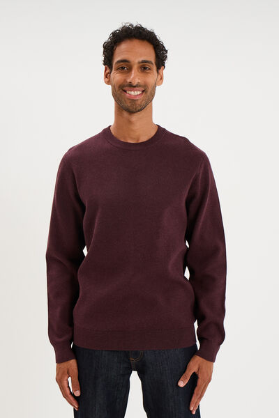 Pull col rond manches longues prune homme