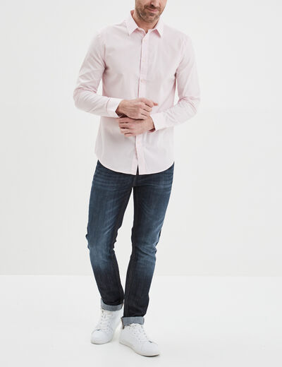 Chemise effet stretch manches longues rose clair homme