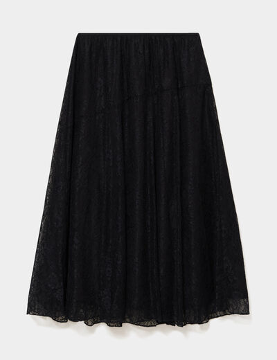 Jupe longue en dentelle noir femme