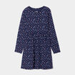 Robe trapèze manches longues coton bleu marine fille
