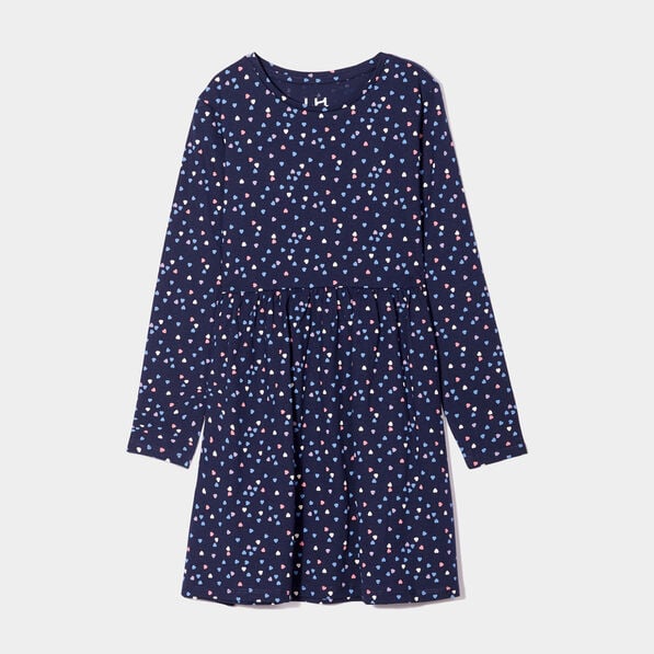 robe trapeze manches longues coton bleu marine fille Robe trapèze manches longues coton bleu marine fille