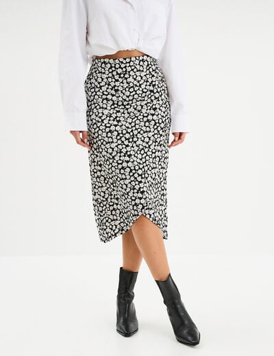 Jupe midi portefeuille noir femme