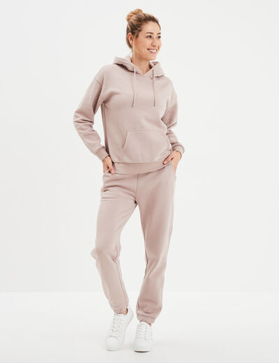 Pantalon jogging droit molleton marron clair femme