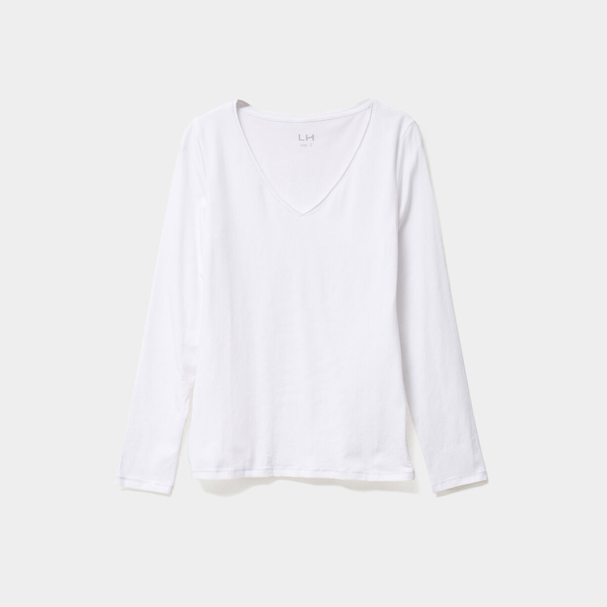 T-shirt manches longues col en V coton blanc femme