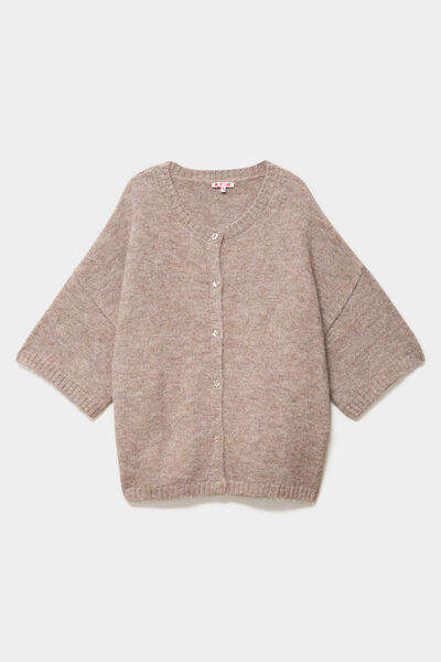 Gilet manches courtes col rond oversize beige femme grande taille
