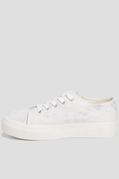 Tennis en toile basses à lacets bleu femme