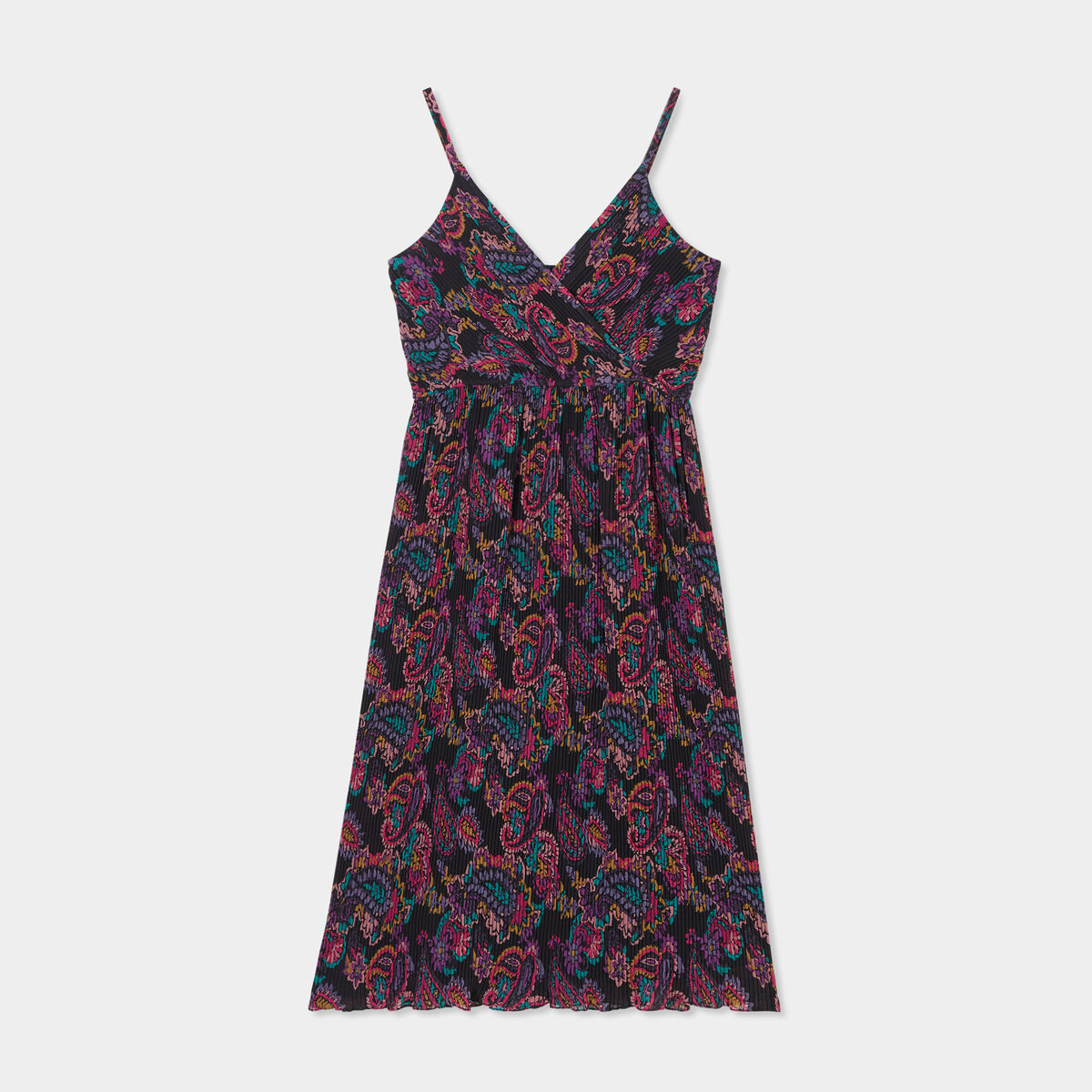 Robe midi plissée cache-coeur Mosquitos noir femme