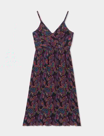 Robe midi plissée cache-coeur Mosquitos noir femme