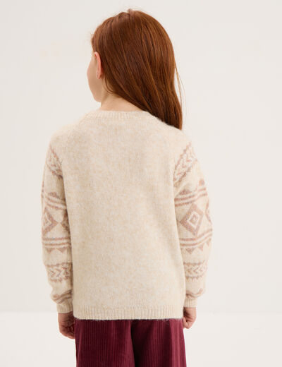 Pull col rond manches longues ecru fille