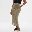Jupe midi portefeuille détail boucle vert kaki femme