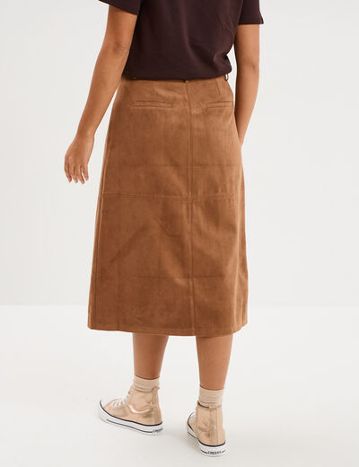 Jupe longue effet su&eacute;dine marron femme