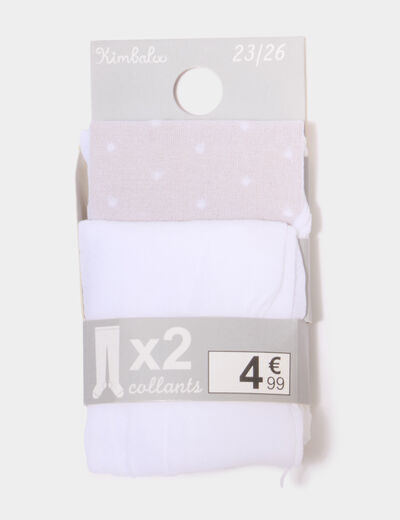 Lot 2 collants opaques blanc b&eacute;b&eacute; fille