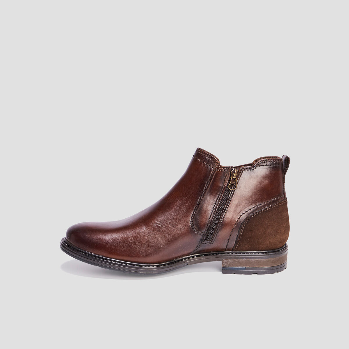 Bottines chelsea en cuir zipp&eacute;es marron homme