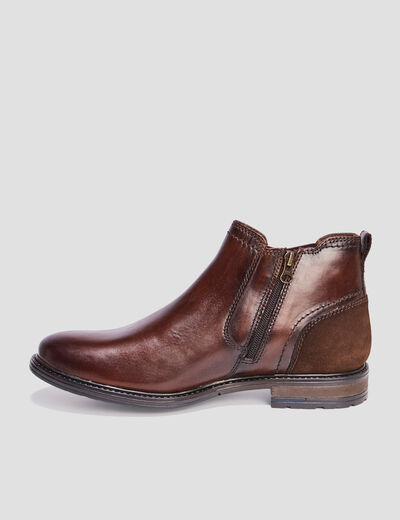 Bottines chelsea en cuir zipp&eacute;es marron homme