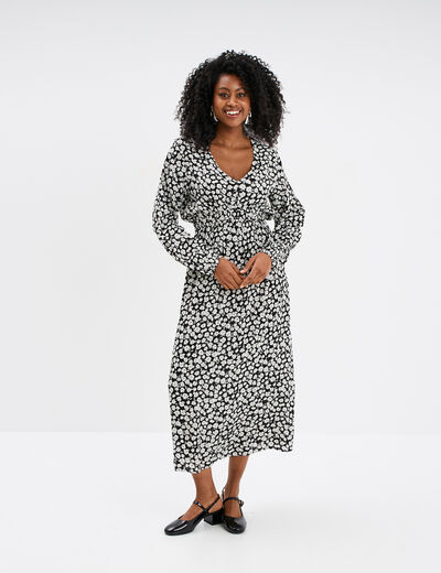 Robe longue empire fluide col en V noir femme
