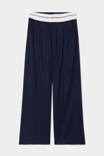 Pantalon large à pinces bleu marine femme
