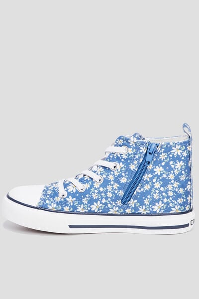 Baskets montantes en toile bout renforc&eacute; bleu fille