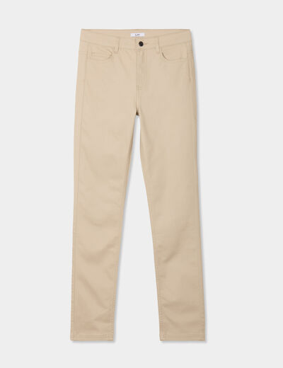 Pantalon slim en coton elasthanne beige femme