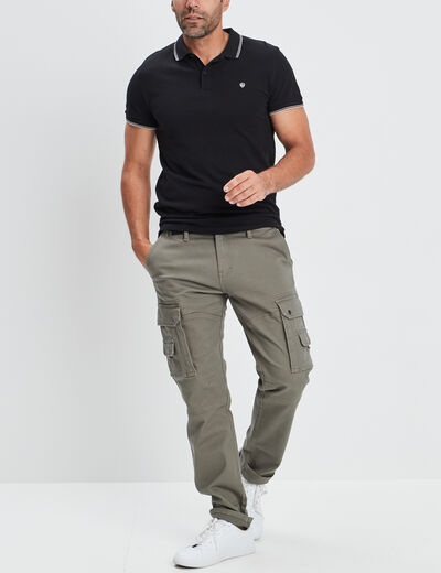 Polo manches courtes bords contrastés noir homme