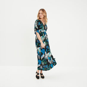 Robe longue évasée noir femme