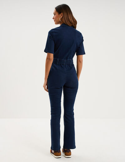 Combinaison pantalon en jean zipp&eacute;e denim brut femme