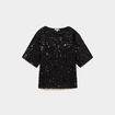 T-shirt &agrave; sequins manches courtes noir femme
