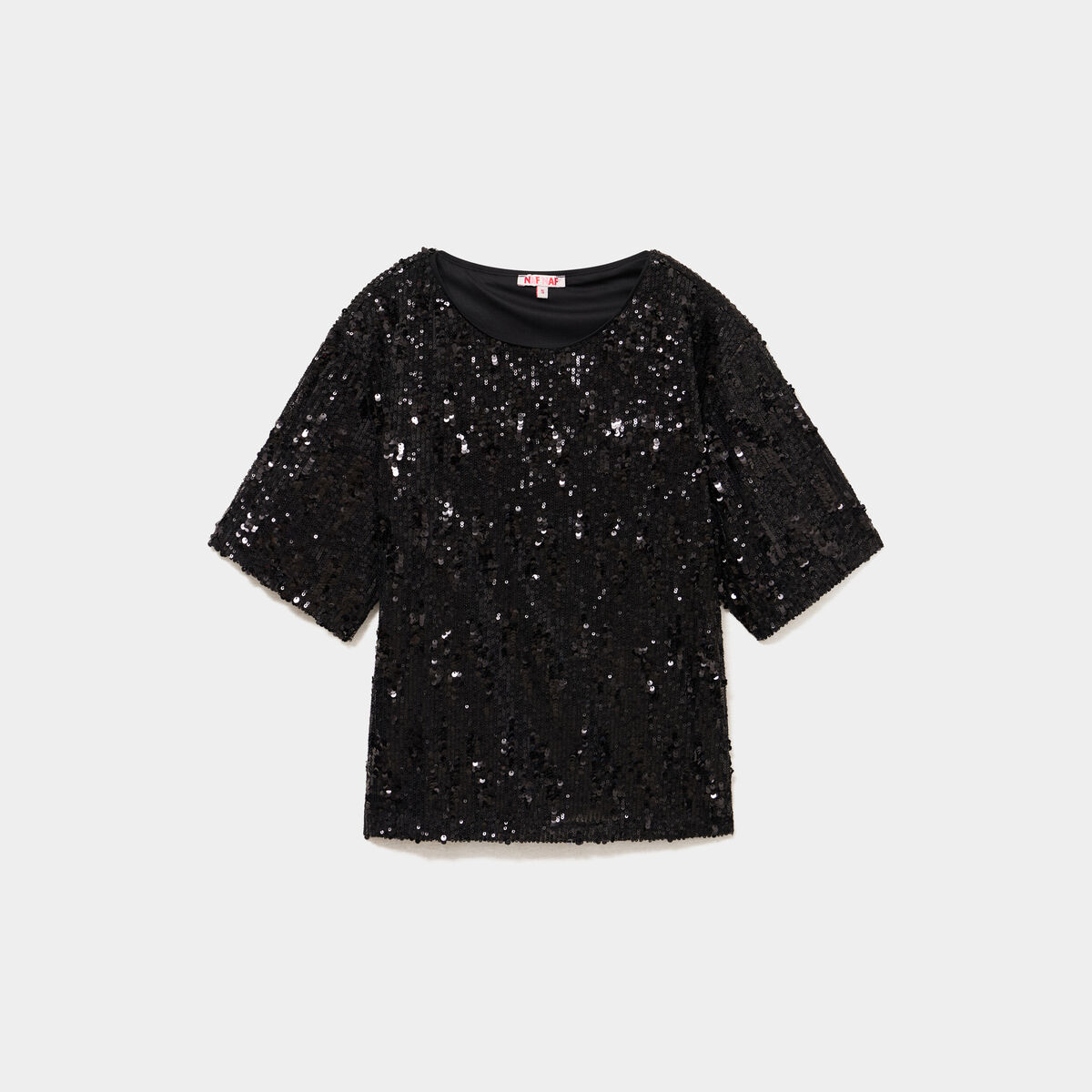 T-shirt &agrave; sequins manches courtes noir femme