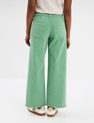 Pantalon flare 7/8ème taille haute coton vert menthe femme