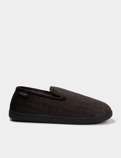 Pantoufles fourr&eacute;es bout rond vert kaki homme
