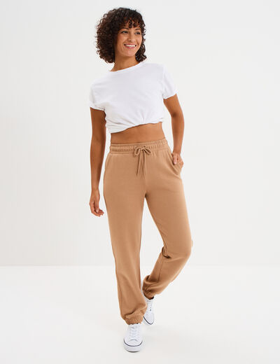Pantalon de jogging large élastiqué taupe femme