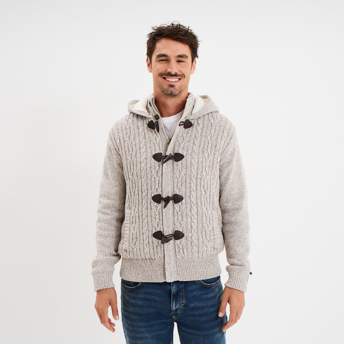 Gilet &agrave; capuche fourr&eacute;e ivoire homme