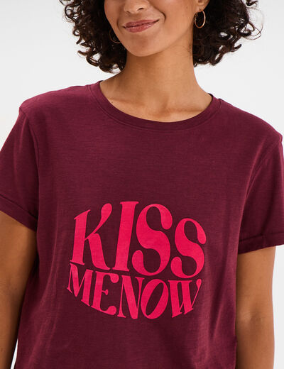 T-shirt manches courtes coton bordeaux femme