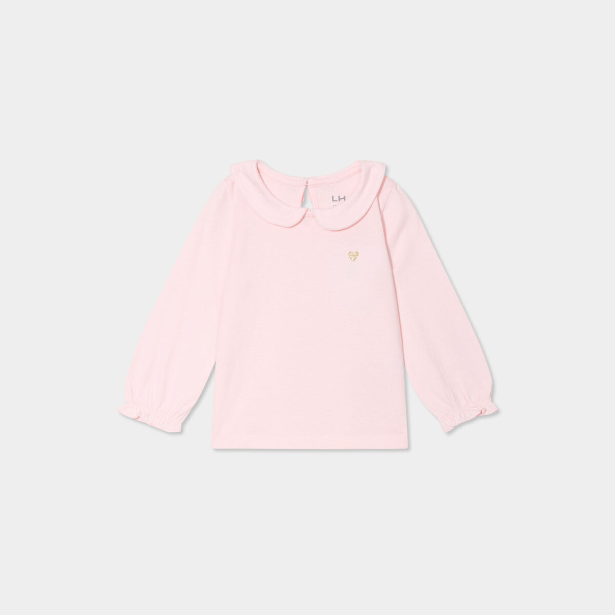 T-shirt col claudine manches longues rose clair b&eacute;b&eacute; fille