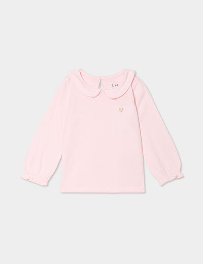 T-shirt col claudine manches longues rose clair bébé fille