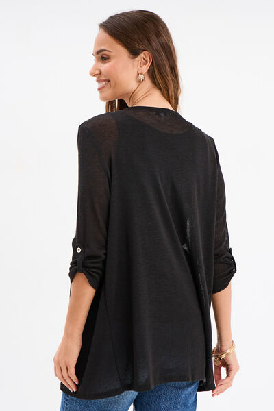 Gilet fin mi long manches 3/4 noir femme