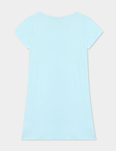 Chemise de nuit manches courtes coton bleu fille